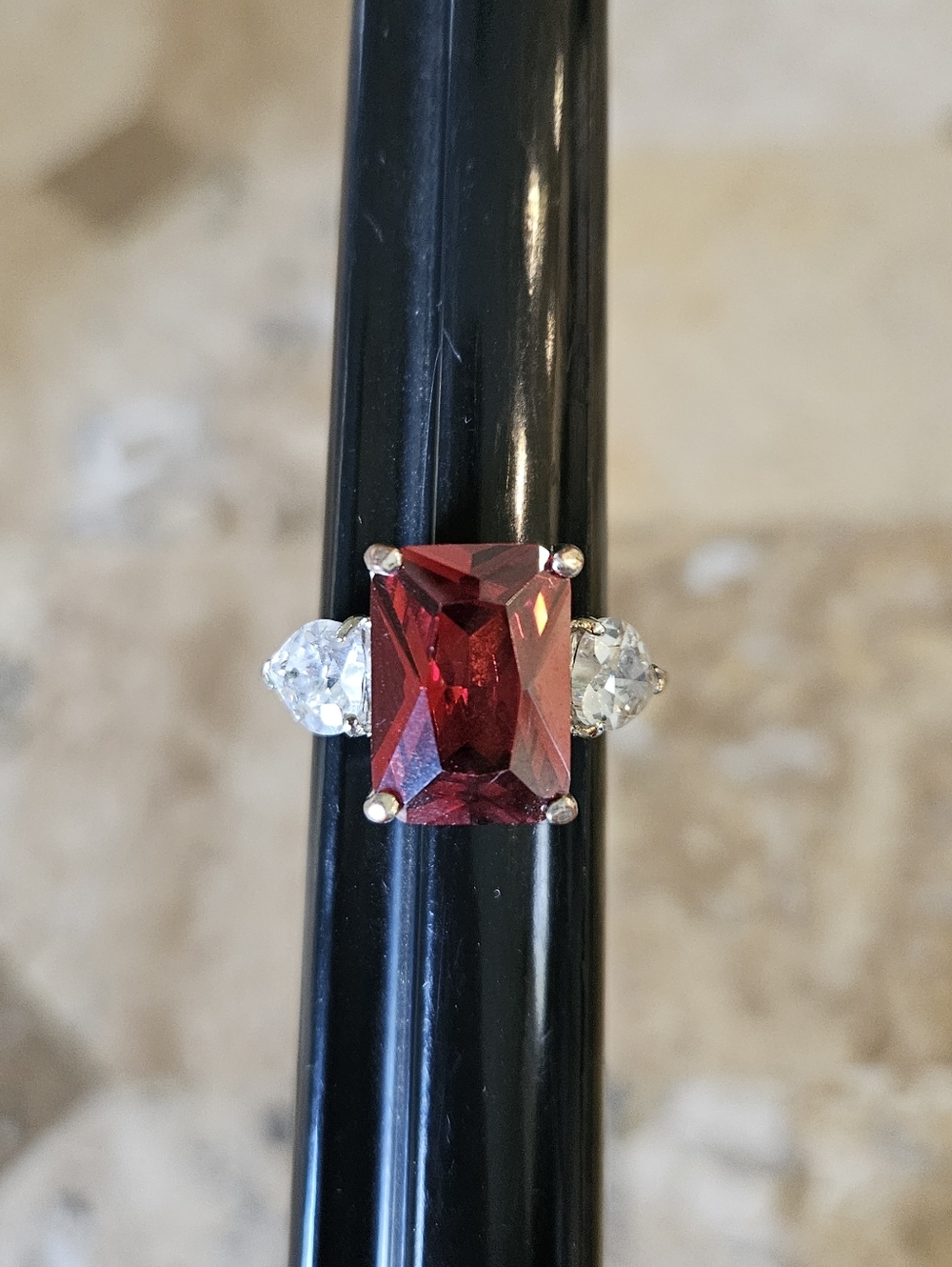 THAI FAS Ring Red & Clear CZ Crystals Silver Size 7 Vintage